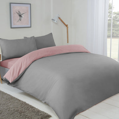 Reversible Duvet Cover Set Blush Pink & Grey Double Size
