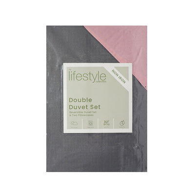 Reversible Duvet Cover Set Blush Pink & Grey Double Size
