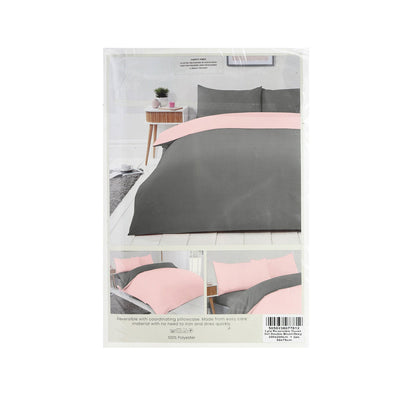 Reversible Duvet Cover Set Blush Pink & Grey Double Size