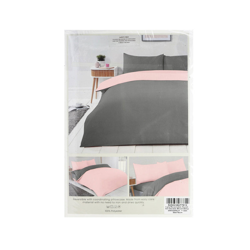 Reversible Duvet Cover Set Blush Pink & Grey Double Size