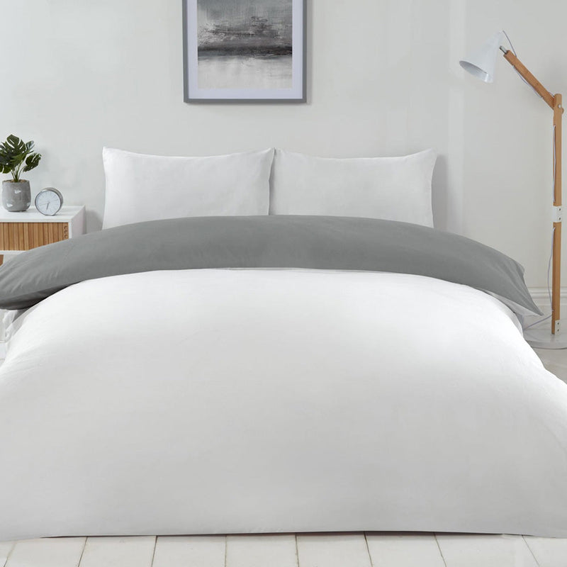 Reversible Duvet Cover Set Blush Grey & White Double Size