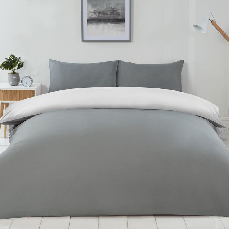 Reversible Duvet Cover Set Blush Grey & White Double Size