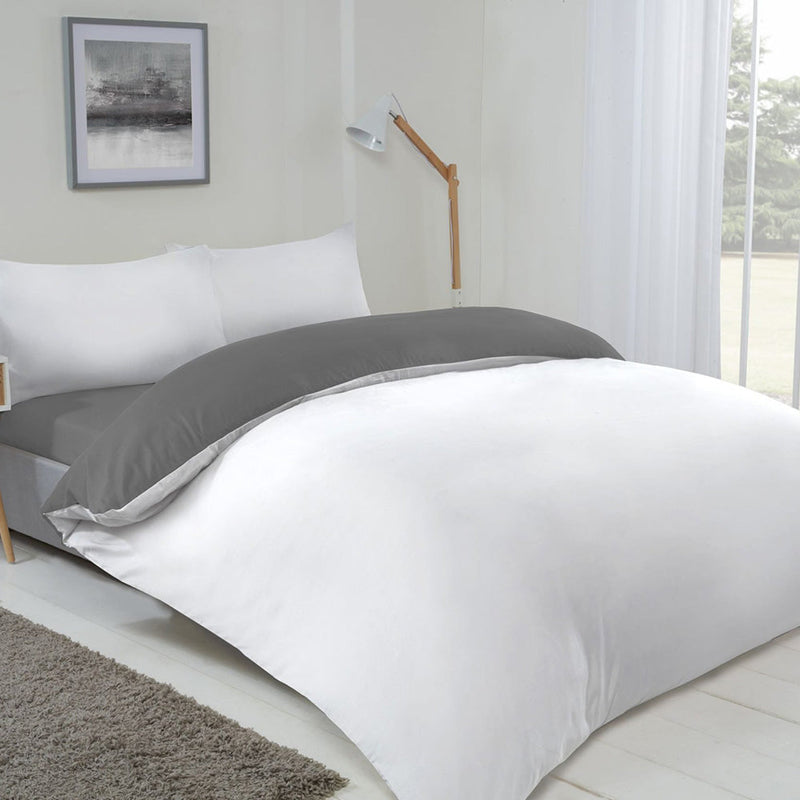Reversible Duvet Cover Set Blush Grey & White Double Size