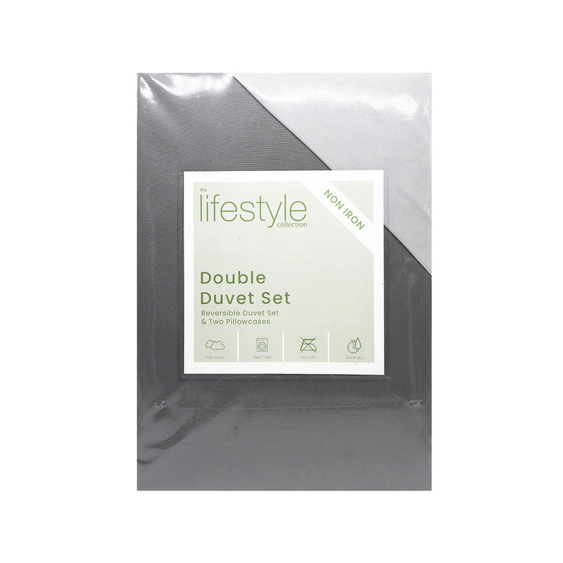 Reversible Duvet Cover Set Blush Grey & White Double Size