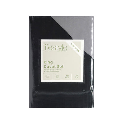 Reversible Duvet Cover Set Black & Grey King Size