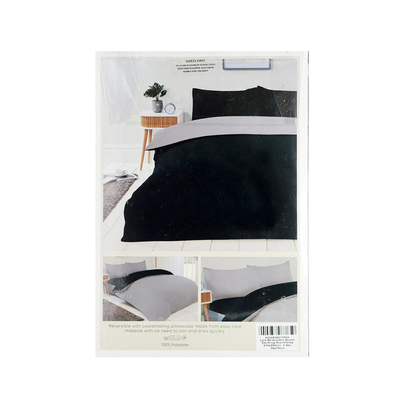 Reversible Duvet Cover Set Black & Grey King Size