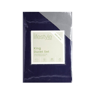 Reversible Duvet Cover Set Navy & Grey King Size