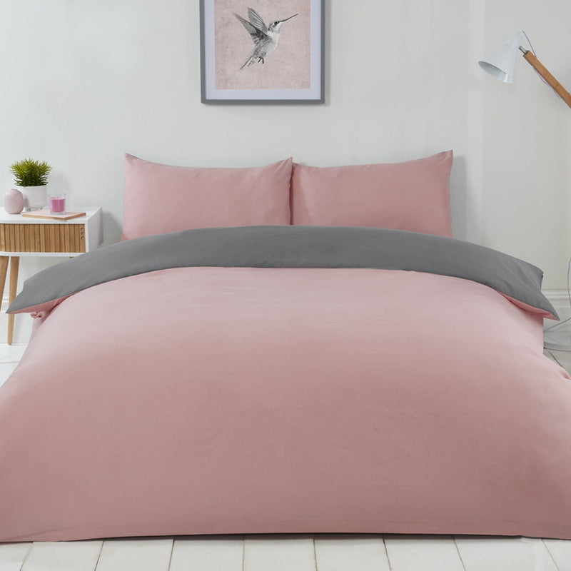 Reversible Duvet Cover Set Blush Pink & Grey King Size