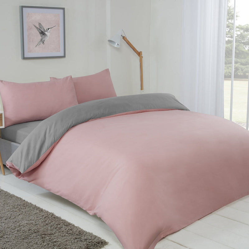 Reversible Duvet Cover Set Blush Pink & Grey King Size