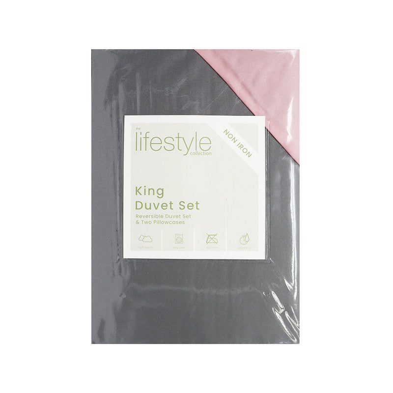 Reversible Duvet Cover Set Blush Pink & Grey King Size
