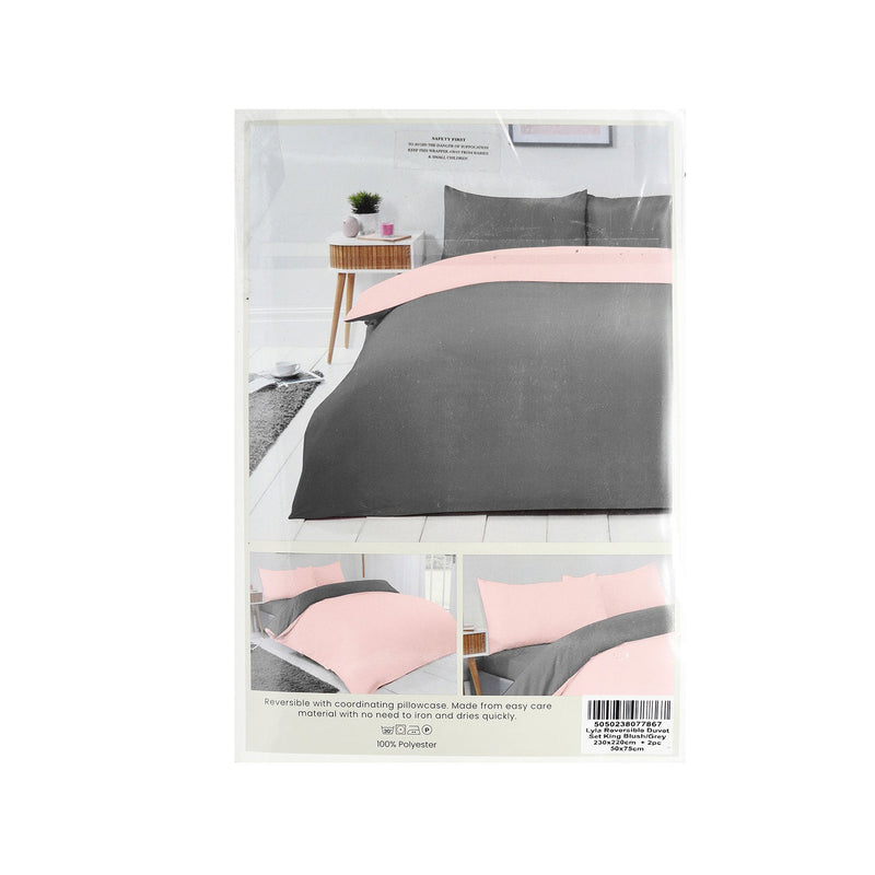 Reversible Duvet Cover Set Blush Pink & Grey King Size