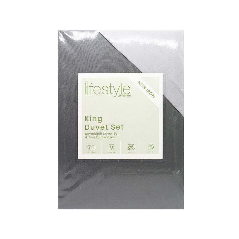 Reversible Duvet Cover Set Blush Grey & White King Size