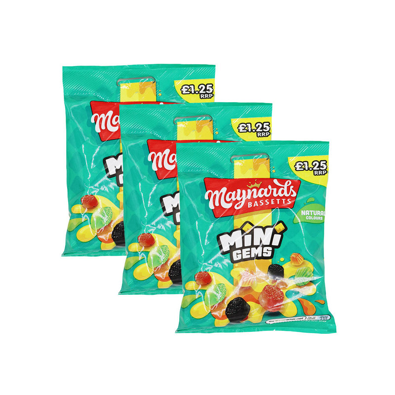 Maynards Bassetts Mini Gems Fruit Flavour 130g x 3Pack