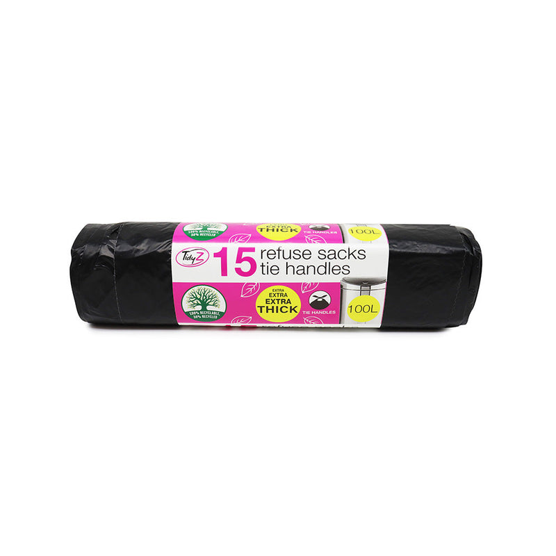 Tidyz 15 Refuse Sacks With Tie Handles 100L