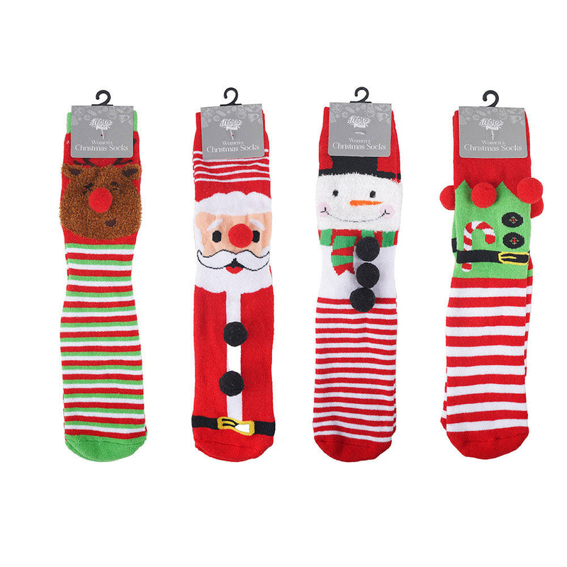 Christmas Ladies Anti Skid Socks with Tactel Jacquard and Pompoms