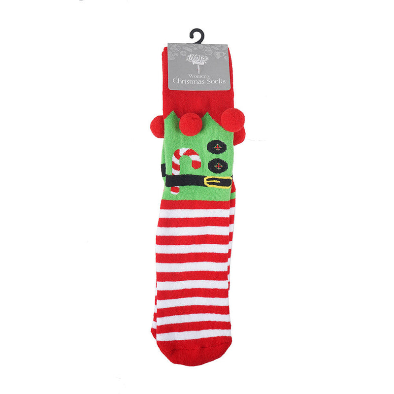 Christmas Ladies Anti Skid Socks with Tactel Jacquard and Pompoms