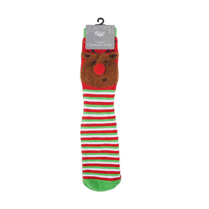 Christmas Ladies Anti Skid Socks with Tactel Jacquard and Pompoms