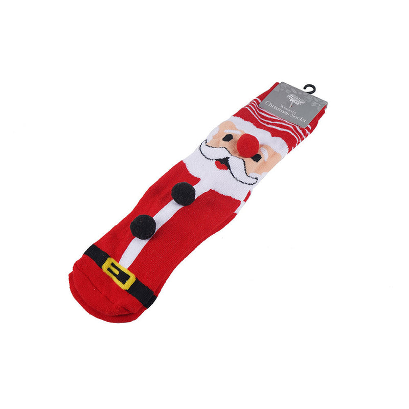 Christmas Ladies Anti Skid Socks with Tactel Jacquard and Pompoms