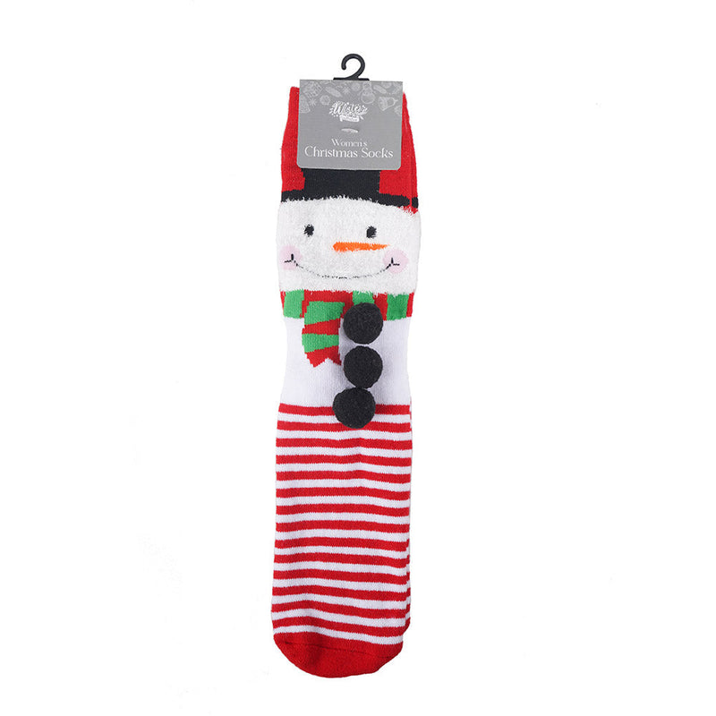 Christmas Ladies Anti Skid Socks with Tactel Jacquard and Pompoms