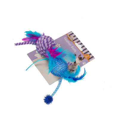 Cat Toy 2 Feather Ball Blue & Purple