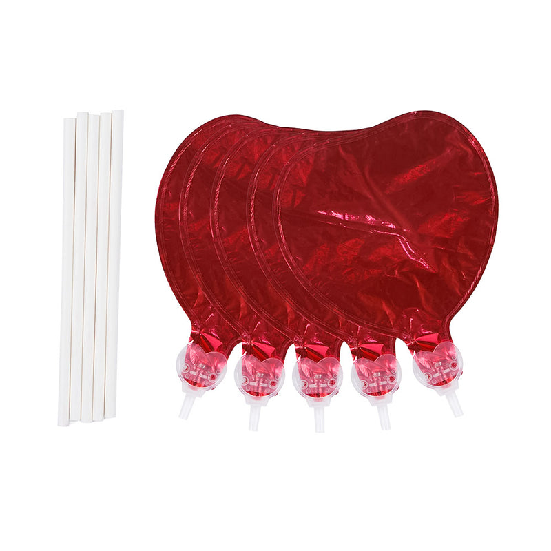 5PCS Red Heart Foil Balloons with Sticks