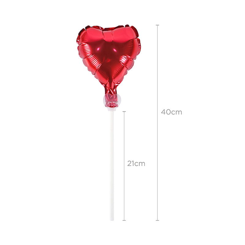 5PCS Red Heart Foil Balloons with Sticks