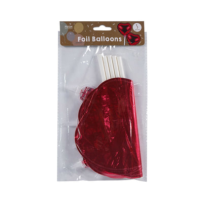 5PCS Red Heart Foil Balloons with Sticks