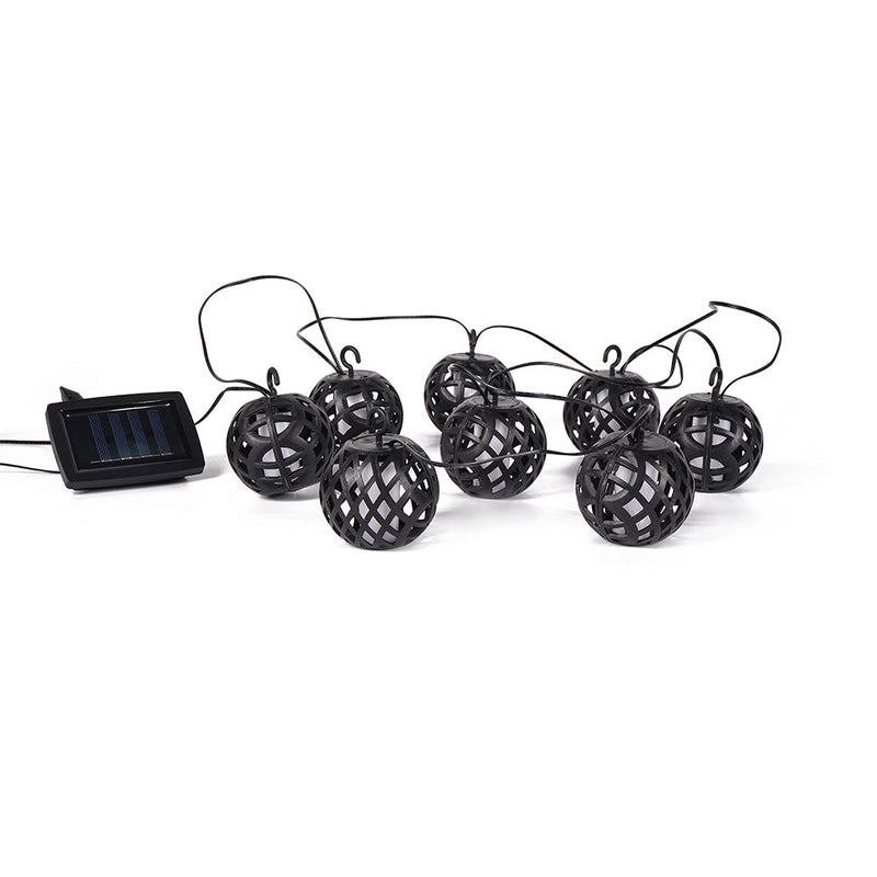8PC LED Solar Rattan Ball Flame Effect String Lights Warm White