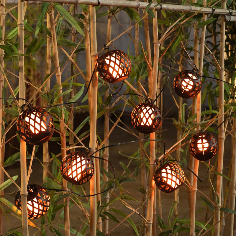 8PC LED Solar Rattan Ball Flame Effect String Lights Warm White