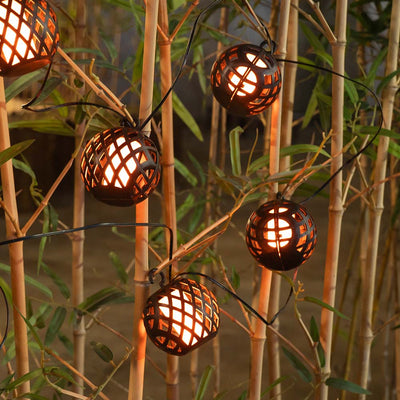 8PC LED Solar Rattan Ball Flame Effect String Lights Warm White