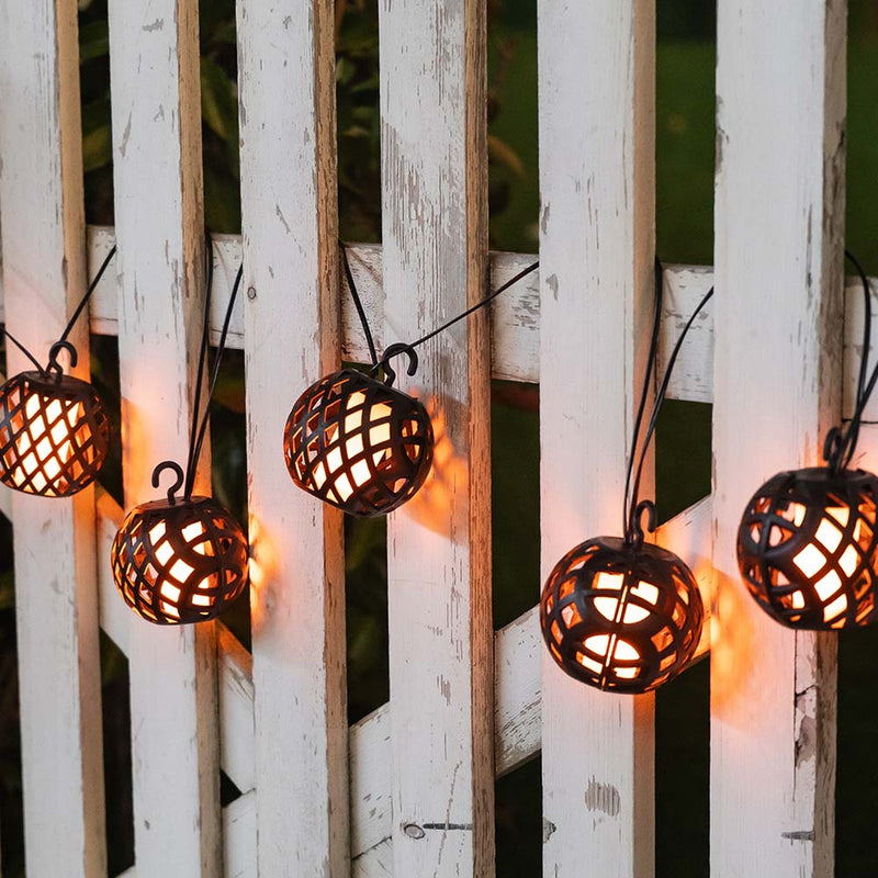 8PC LED Solar Rattan Ball Flame Effect String Lights Warm White