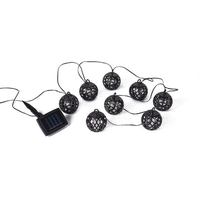 8PC LED Solar Rattan Ball Flame Effect String Lights Warm White