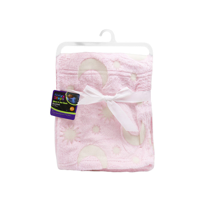First Steps Glow In The Dark Baby Blanket Pink 70x90cm