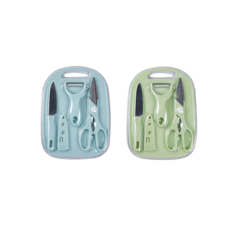 Chopping Board Set with Knife, Scissors, Peeler Set of 4