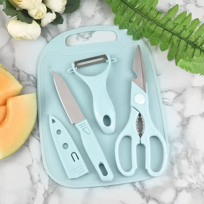Chopping Board Set with Knife, Scissors, Peeler Set of 4