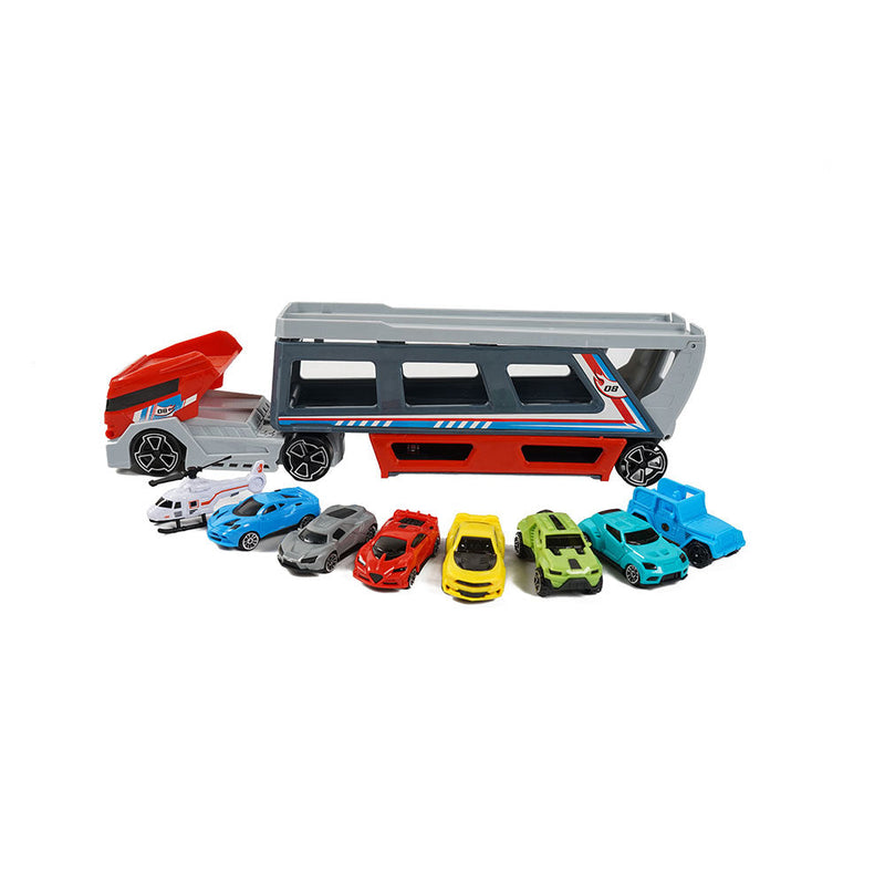 Car Transporter Container Truck Toys with 6 Cars & 1 Helicopter