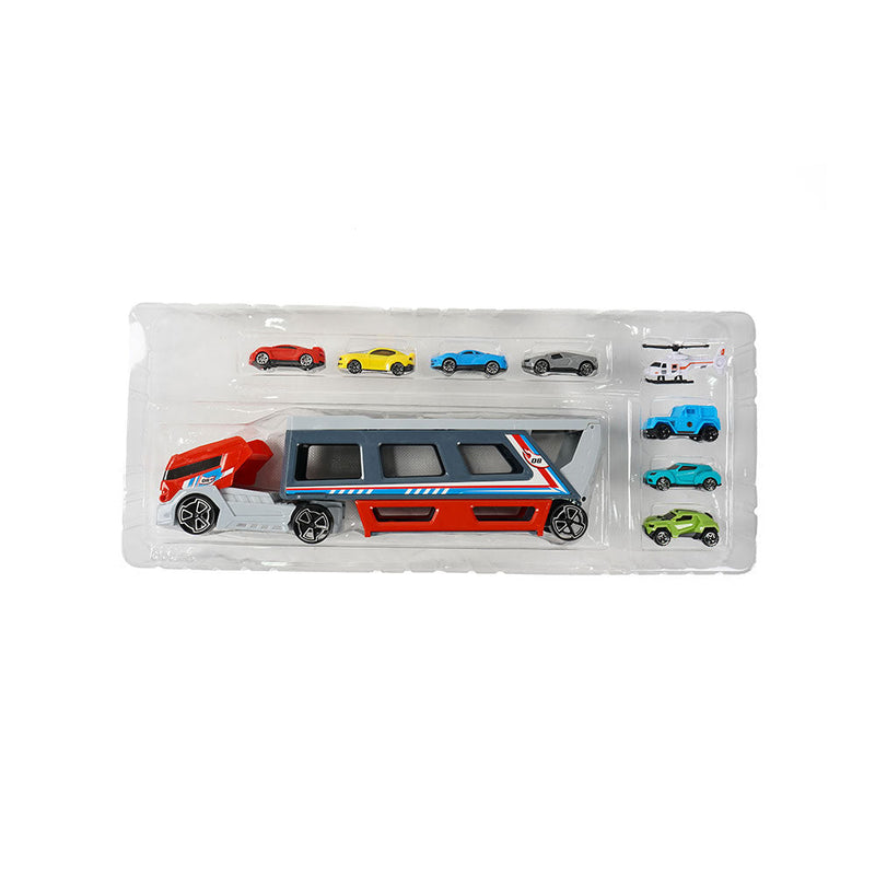Car Transporter Container Truck Toys with 6 Cars & 1 Helicopter