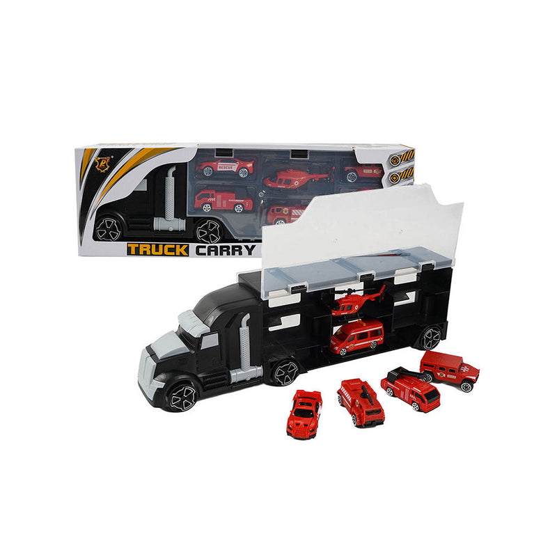 Car Transporter Truck Carry Toy with 5 Cars & 1 Helicopter