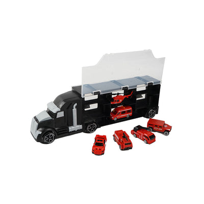 Car Transporter Truck Carry Toy with 5 Cars & 1 Helicopter