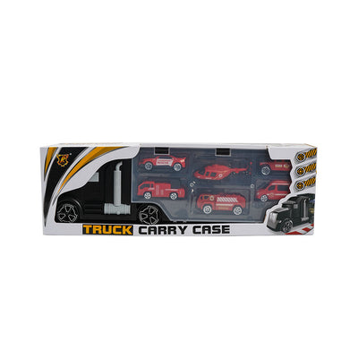 Car Transporter Truck Carry Toy with 5 Cars & 1 Helicopter