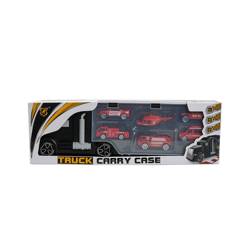 Car Transporter Truck Carry Toy with 5 Cars & 1 Helicopter