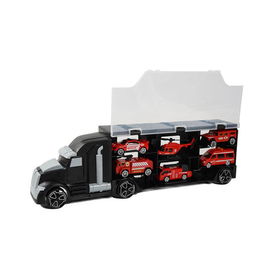 Car Transporter Truck Carry Toy with 5 Cars & 1 Helicopter