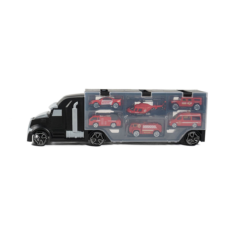Car Transporter Truck Carry Toy with 5 Cars & 1 Helicopter