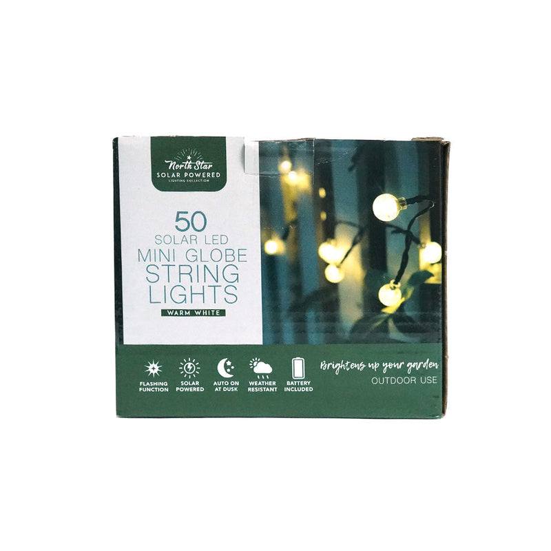 50 LED Mini Globe Solar String Lights Warm White