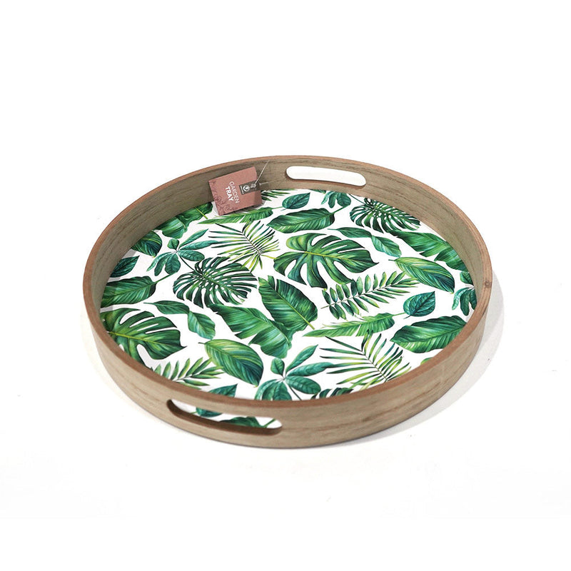 Round Printed Leaf Garden Tray 35CM