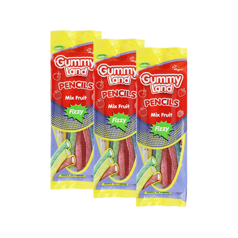 Gummy Land Pencils Mix Fruit Fizzy Sweets 150g x 3Pack