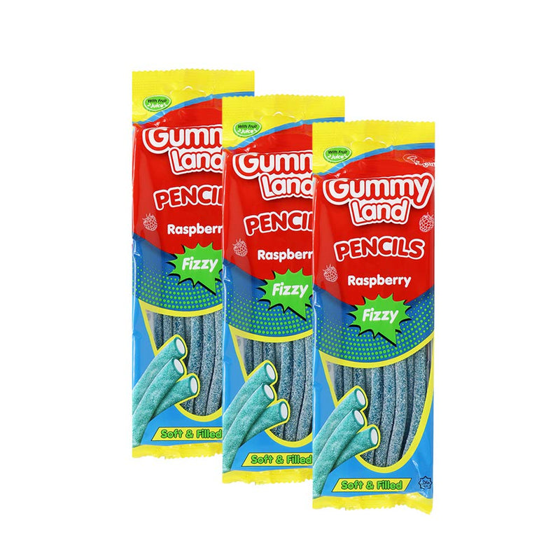 Gummy Land Raspberry Fizzy Pencils Jelly 150g x 3Pack
