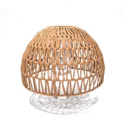 Woven rattan lampshade on a white background