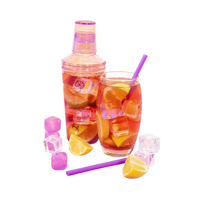 Bello Violet Cocktail Shaker Set With Straws Ice Cubes