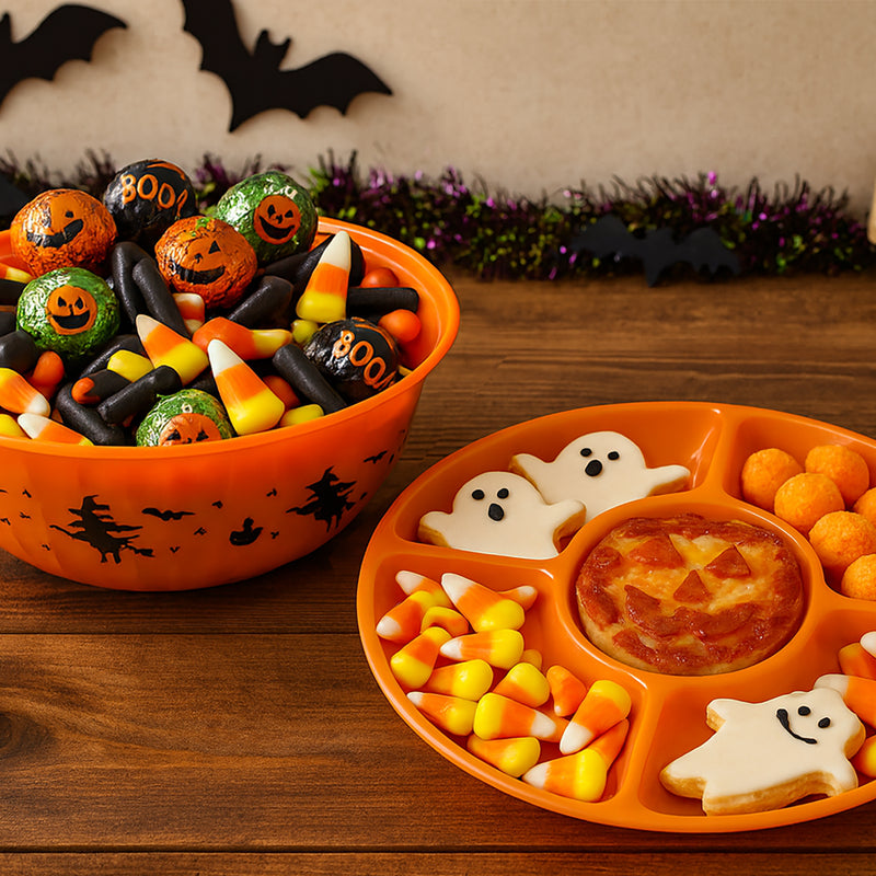 Halloween Plastic Trick or Treat Serving Bowl & Plate Set